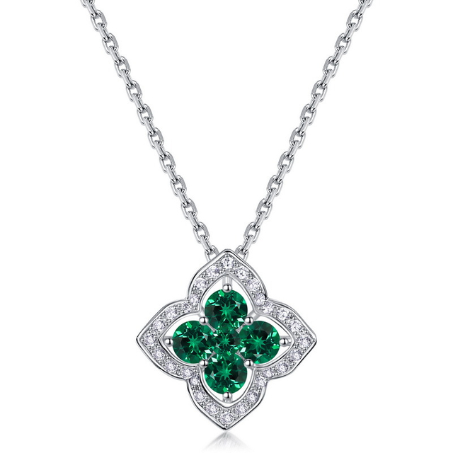 Four Leaf Clover Cubic Zirconia Pendant Flower Necklace 