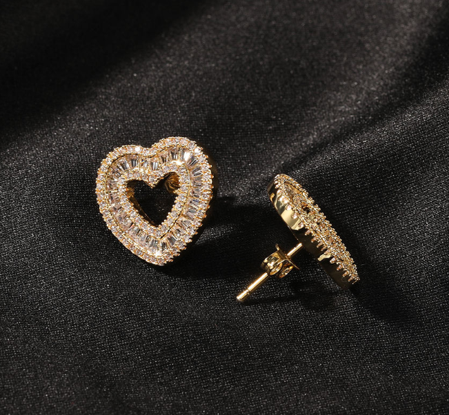Guangzhou Hollow Heart Shape Bling Earring Brass Wholesale Factory
