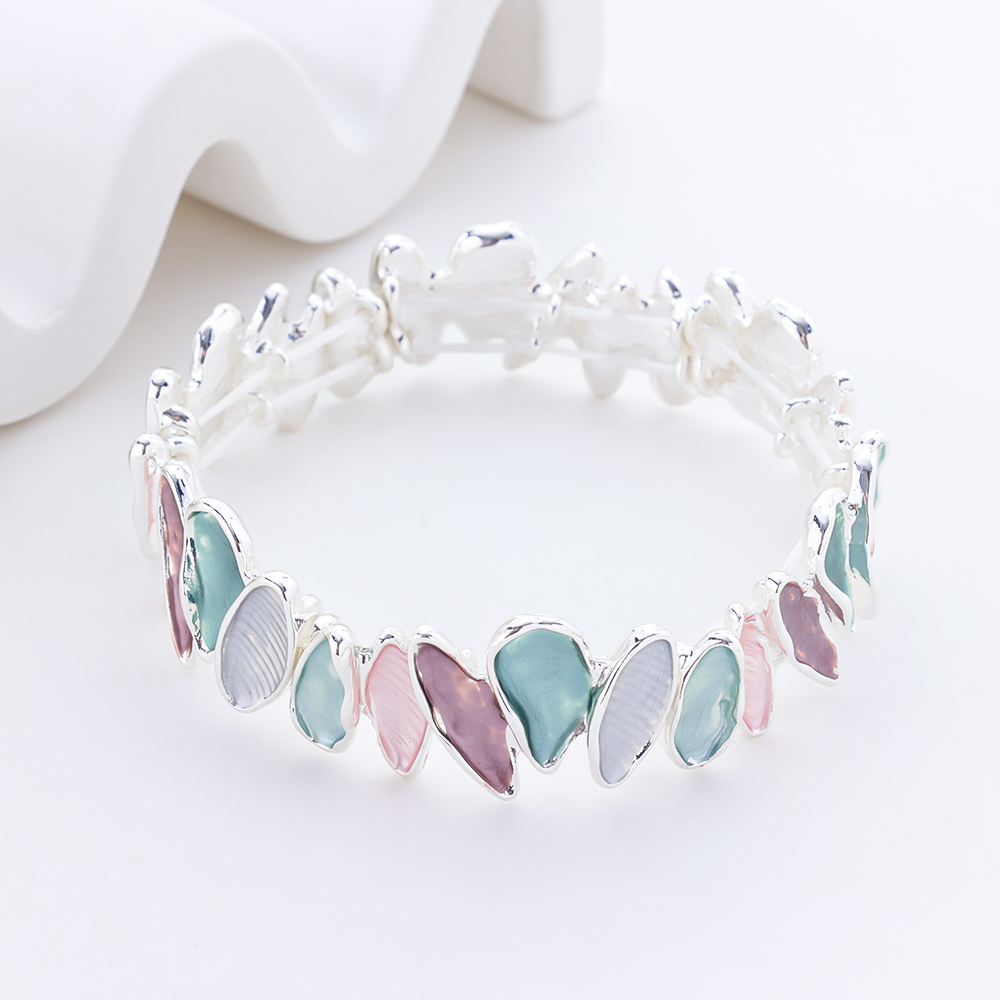 Gold Sakura Floral S925 Silver Bracelet Irregularly Shaped Colored Paint Stretch Bangle 