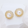 925 Sterling Silver Gold Plated Natural Freshwater Pearl Zircon Halo Stud Earrings