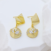 French Vintage Brushed Metal Micro-inlaid Zircon Teardrop Geometric Combined Long Statement Earrings