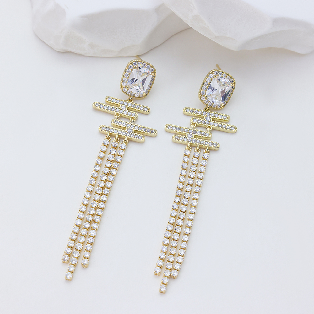 925 Sterling Silver Dangle Earrings for Women Geometric Square Zirconia Silver Drop Earrings 