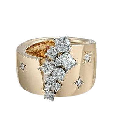 925 Sterling Silver Shiny Diamond Ring 18K Gold Round Cut Cubic Zirconia Promise Rings