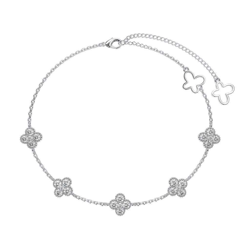 925 Silver Four Clover Leaf Colorful Cubic Zircon Bracelet for women 14K Yellow Gold 