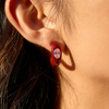 S925 Sterling Silver Earrings Burgundy with Dripping Pink Zirconia C-Shaped Hoop Earrings