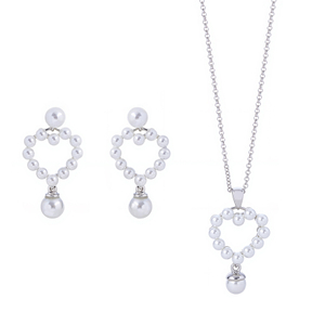 925 Silver Pearl Jewelry Set Earring Necklace 