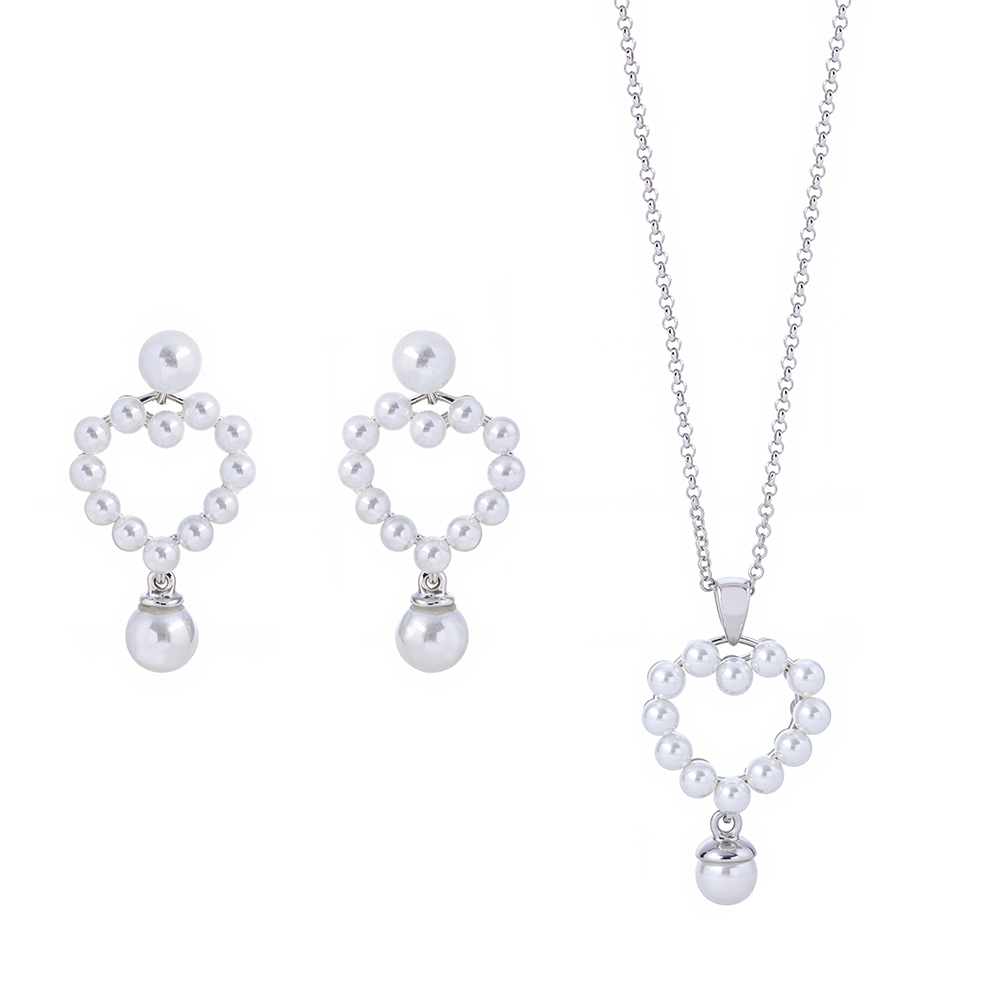 925 Silver Pearl Jewelry Set Earring Necklace 