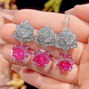 Round Cubic Zirconia Necklace and Earrings Set for Women, Daily Party Prom Wedding Jewelry Sets
