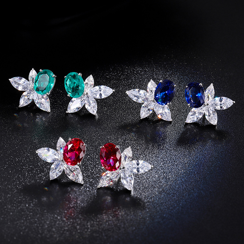 S925 silver colored gemstones, retro and simple daily women's stud earrings