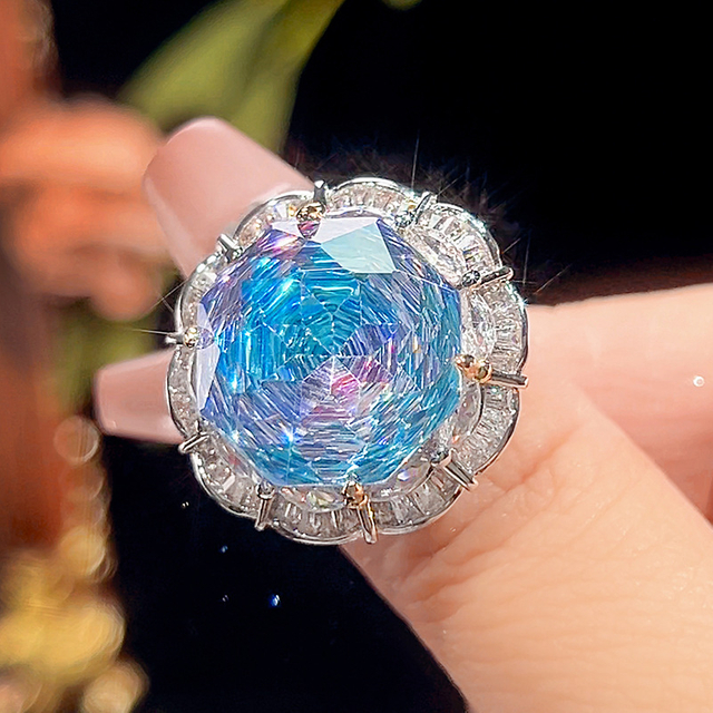 Women's Colorful Cubic Zirconia Round Shape Silver Earrings Ring Necklace Set for Weddings