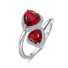 S925 silver ring with heart-shaped cultivated red gemstone opening