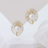 925 silver Elegant Pearl Stud Earrings with Zirconia – Vintage Gold Fan Shape Earrings for Women, Perfect for Wedding Party and Daily Wear