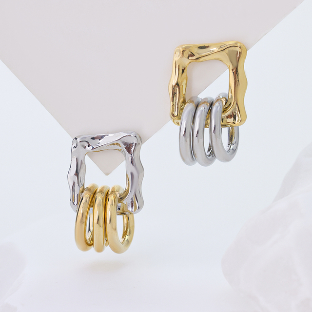 Fashion Irregular Geometric Gold Silver Color Blocking Earrings for Women Minimalist Modern Statement Jewelry 