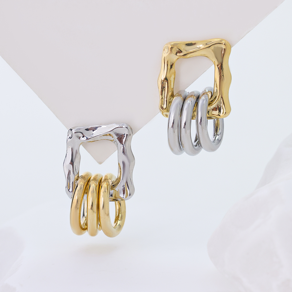 Fashion Irregular Geometric Gold Silver Color Blocking Earrings for Women Minimalist Modern Statement Jewelry 