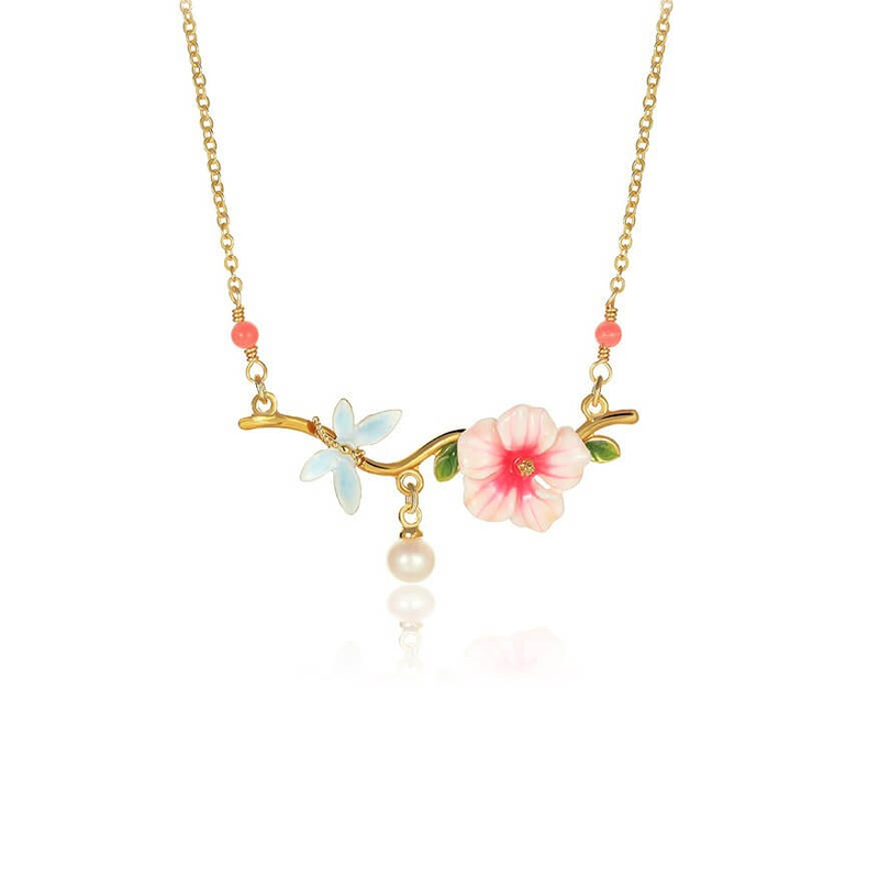 925 Sterling Silver Enamel Flower Adjustable Pendant Necklace for Women
