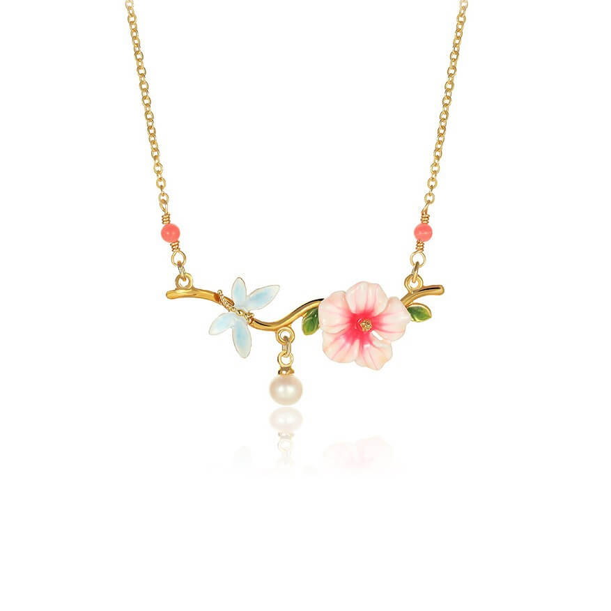 925 Sterling Silver Enamel Flower Adjustable Pendant Necklace for Women