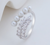 Sterling Silver Pearl CZ Ring Rhodium Plated Ajustable Ring For Woman