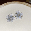 S925 Sterling Silver New Gradual Blue Crystal Flower Earrings