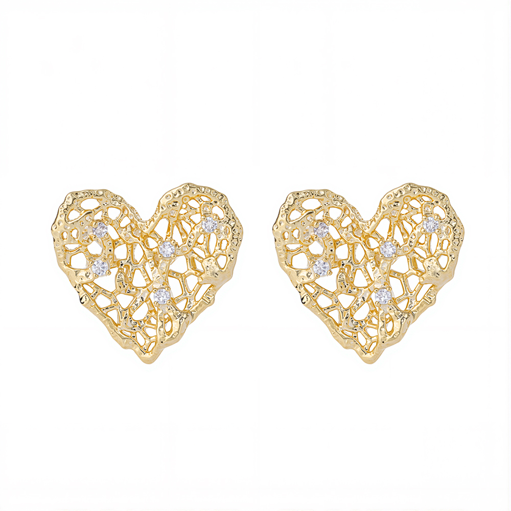 Hollow 925 Sterling Silver CZ Heart Earrings Stud for Women Teens Small Heart Stud Earrings Love