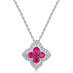 Four Leaf Clover Cubic Zirconia Pendant Flower Necklace 