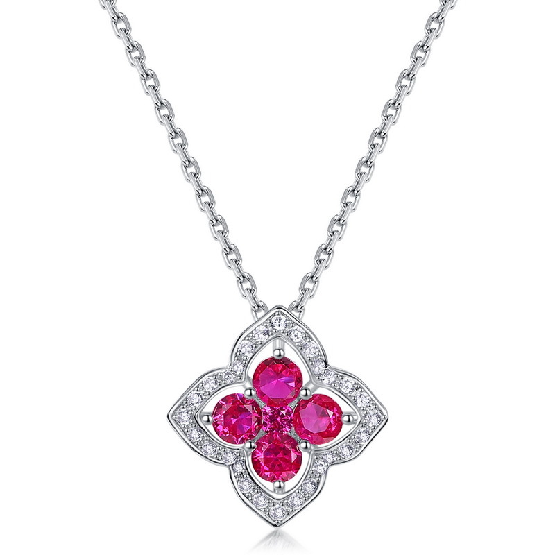 Four Leaf Clover Cubic Zirconia Pendant Flower Necklace 