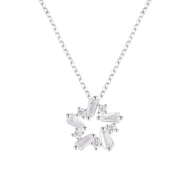 S999 Sterling Silver Five-pointed Star Necklace For Woman