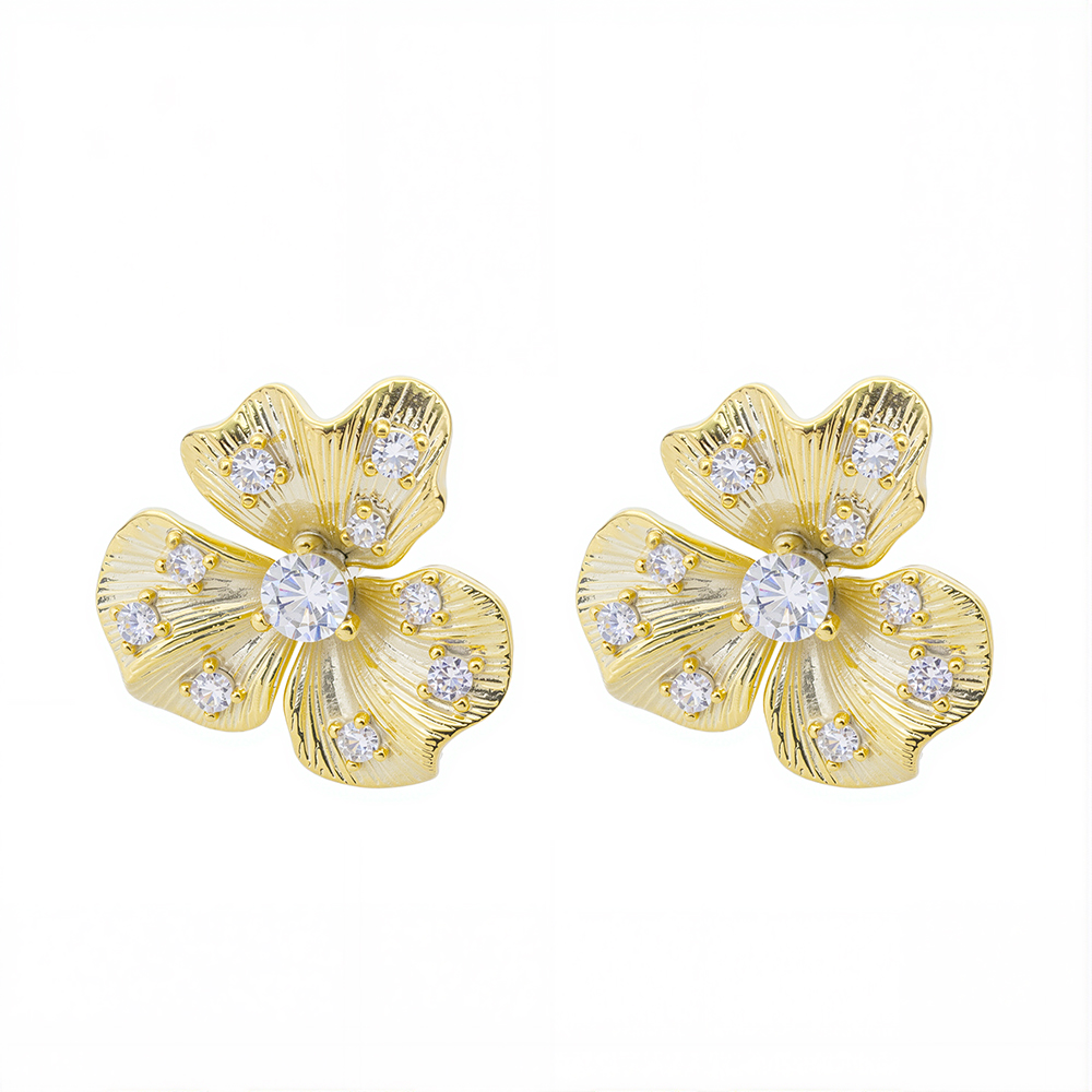 S925 Sterling Silver Flower Earrings 18 Gold Plated 5A CZ Earring For Woman 
