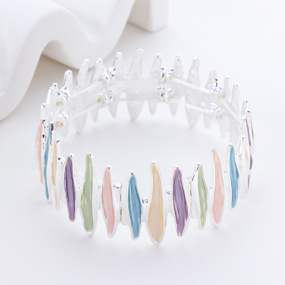 925 Sterling Silver Bracelet Irregularly Shaped Colored Paint Stretch Bangle 