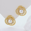 925 Sterling Silver Gold-Plated Natural Freshwater Pearl Stud Earrings with Zircon Halo & Vintage Triangle Design