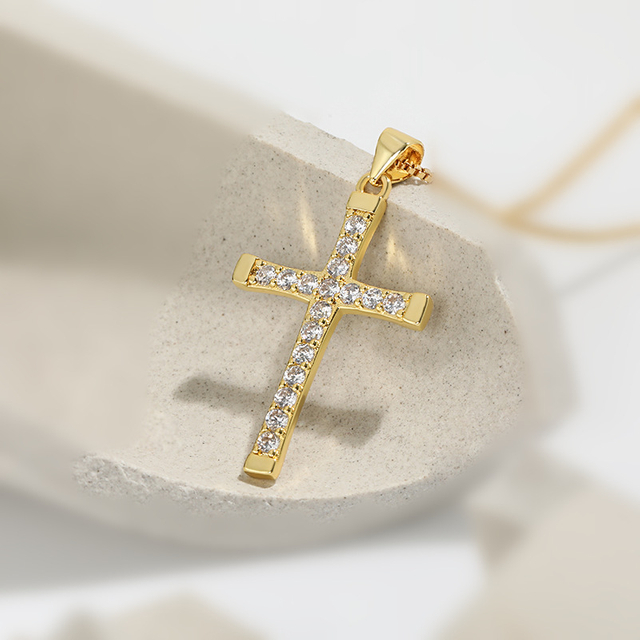 Cross Pendant Necklace 925 Sterling Silver 18k Gold Plated