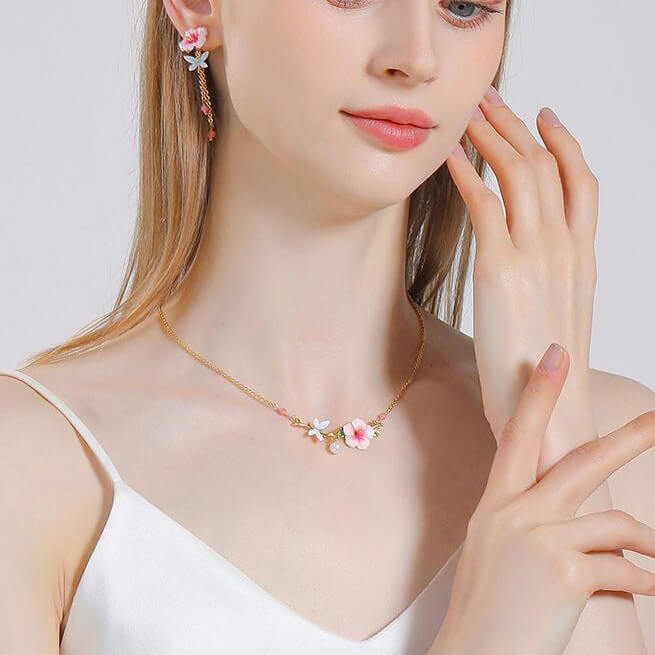 925 Sterling Silver Enamel Flower Adjustable Pendant Necklace for Women