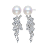 925 sterling silver CZ and shell pearl long fringed earrings