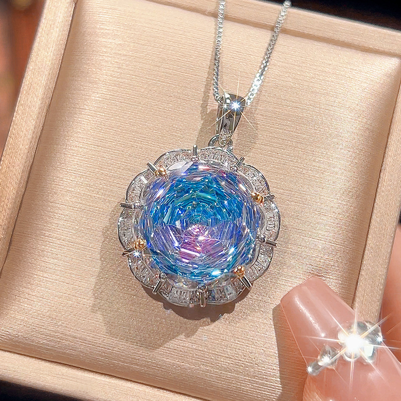 Women's Colorful Cubic Zirconia Round Shape Silver Earrings Ring Necklace Set for Weddings