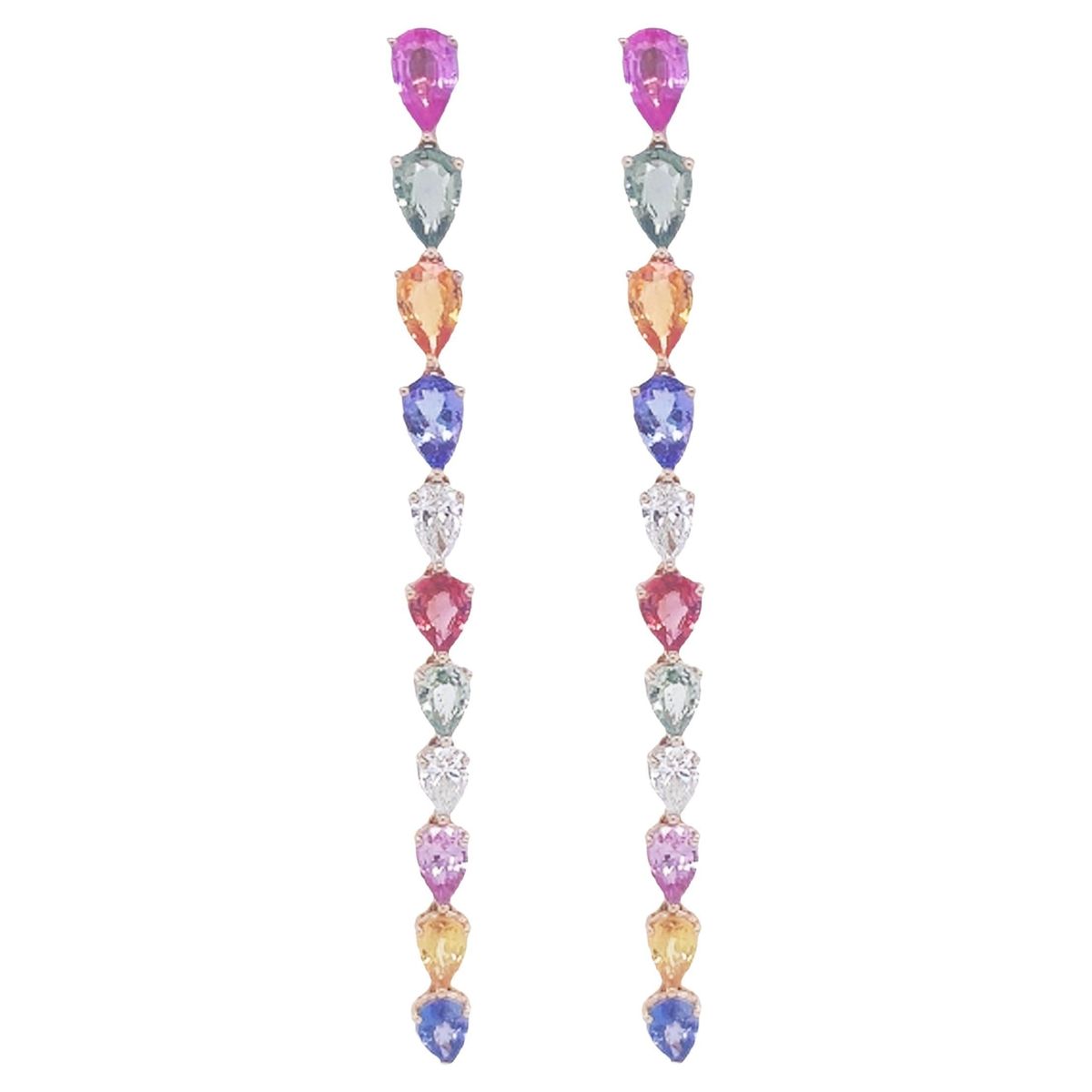 S925 silver Long Earrings for Women Wedding Bridal Colorful Cubic Zirconia Drop Earrings