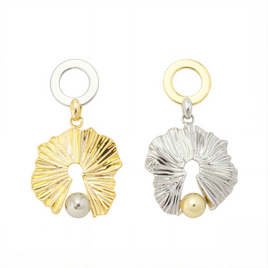 Fan-Shaped Pendant Earrings with Pearl - Gold & Silver Color Fashion Jewelry for Women, Dangle Drop Earrings with Textured Design
