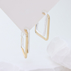 925 Sterling Silver Double - Layer Square Geometric Hoop Earrings (Matte Gold Edge Design)