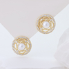925 Sterling Silver 18K Gold Plated Shall Pearl Round Pearl 5a White Zircon Stud Earrings
