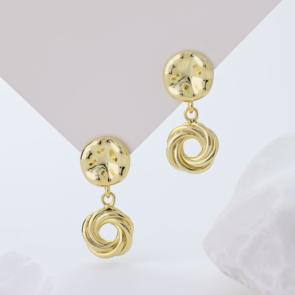 18K Gold Plated Sterling Silver Abstract Knot Drop Earrings for Women – Elegant Twisted Dangle Earrings with Textured Irregular Design, Fashion Jewelry Gift for Her