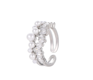925 Sterling Silver Open Ring Pearl Rhodium Plated Ring