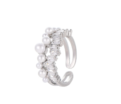 925 Sterling Silver Open Ring Pearl Rhodium Plated Ring