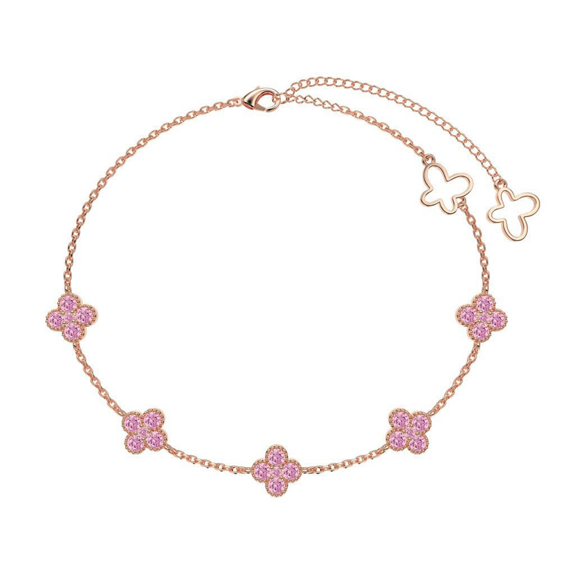 925 Silver Four Clover Leaf Colorful Cubic Zircon Bracelet for women 14K Yellow Gold 