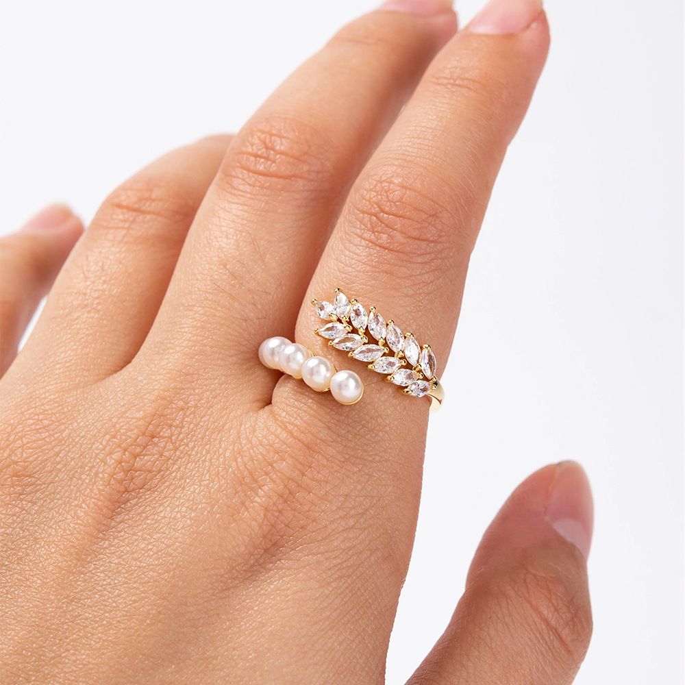 Sterling Silver Pearl CZ Ring Rhodium Plated Ajustable Ring For Woman