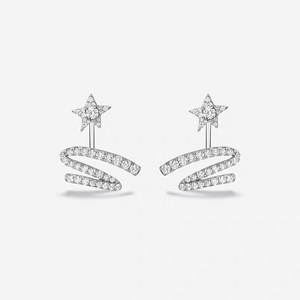 Sparkling Silver Zircon Ribbon Starlight Earrings