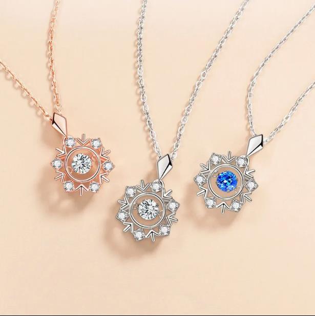S925 Silver Blue White 5A CZ Snowflake Necklace For Woman Girl