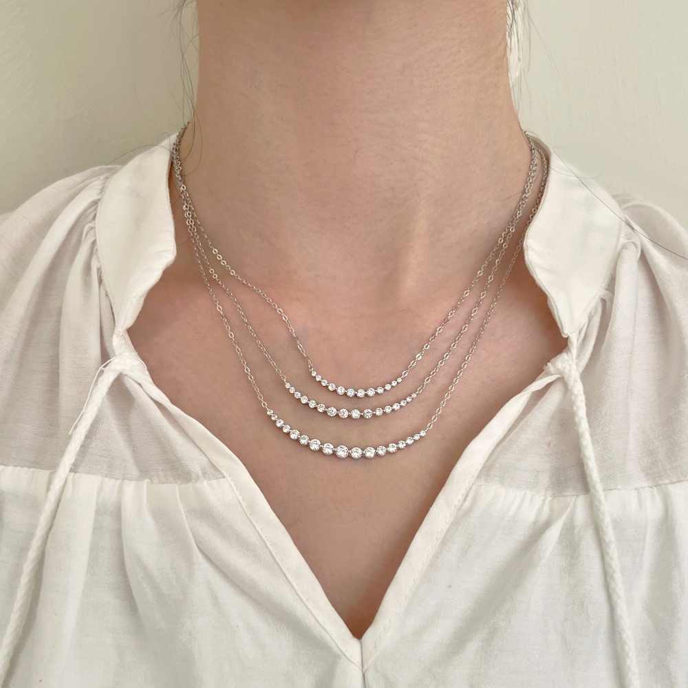 S925 Silver Necklace Girls Smile Row Drill Geometric Pendant For Woman