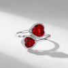 S925 silver ring with heart-shaped cultivated red gemstone opening