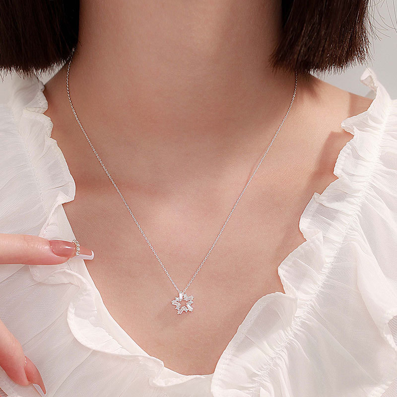 S999 Sterling Silver Five-pointed Star Necklace For Woman