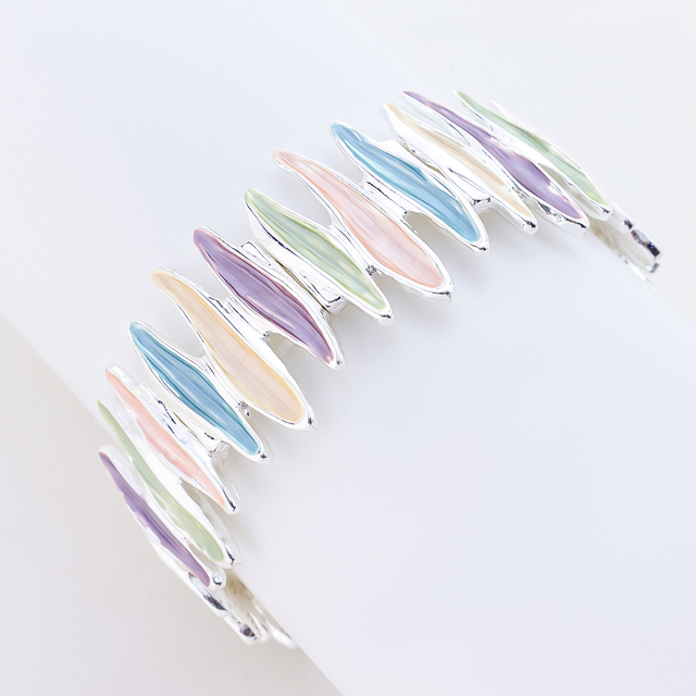 925 Sterling Silver Bracelet Irregularly Shaped Colored Paint Stretch Bangle 