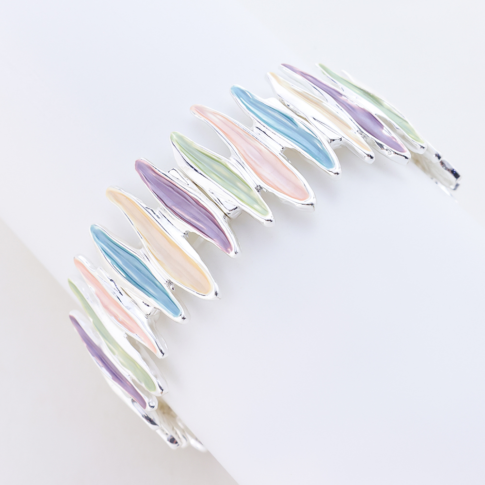 925 Sterling Silver Bracelet Irregularly Shaped Colored Paint Stretch Bangle 