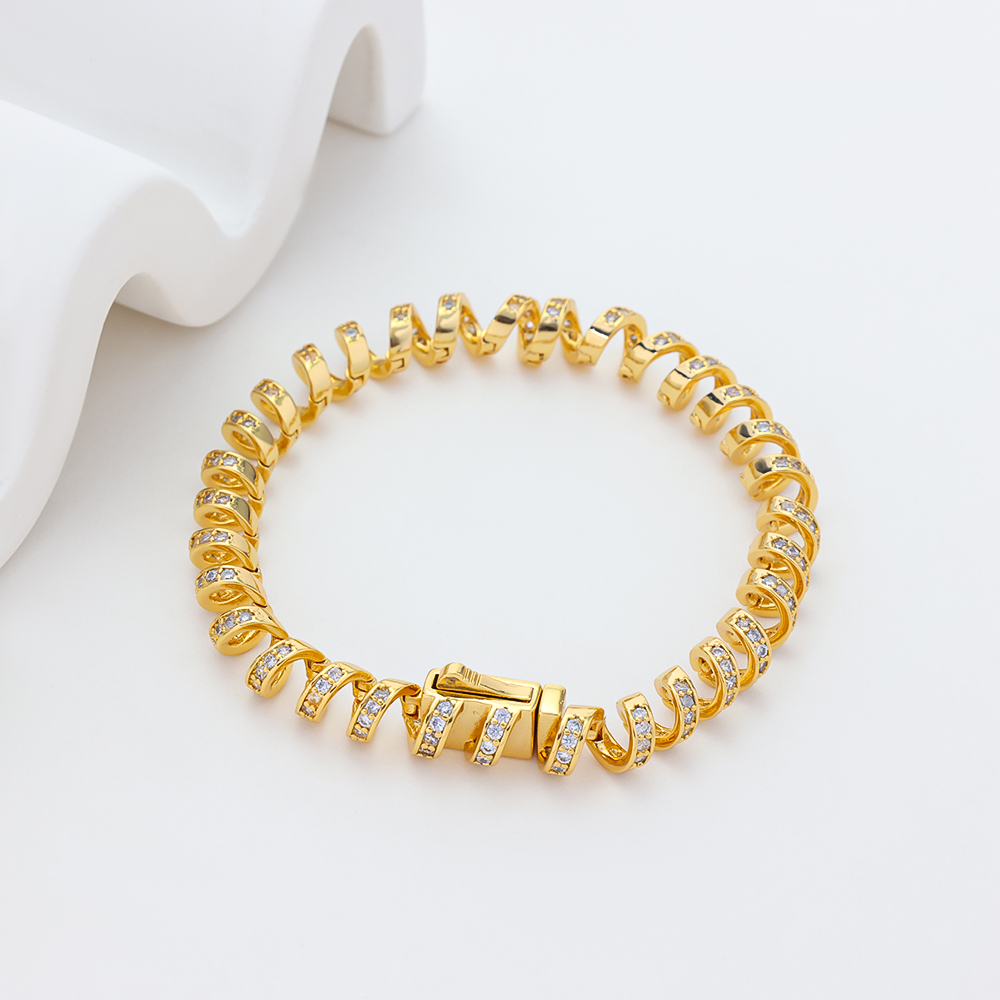 18K Gold Plated Coiled Cable S925 spiral silver Bangle Jewelry for Women